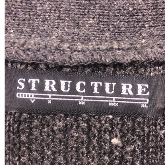 Structure VTG 90s Y2K Preppy Crew Neck Ribbed Casual Knit Gray Henley Men's L - Picture 6 of 12